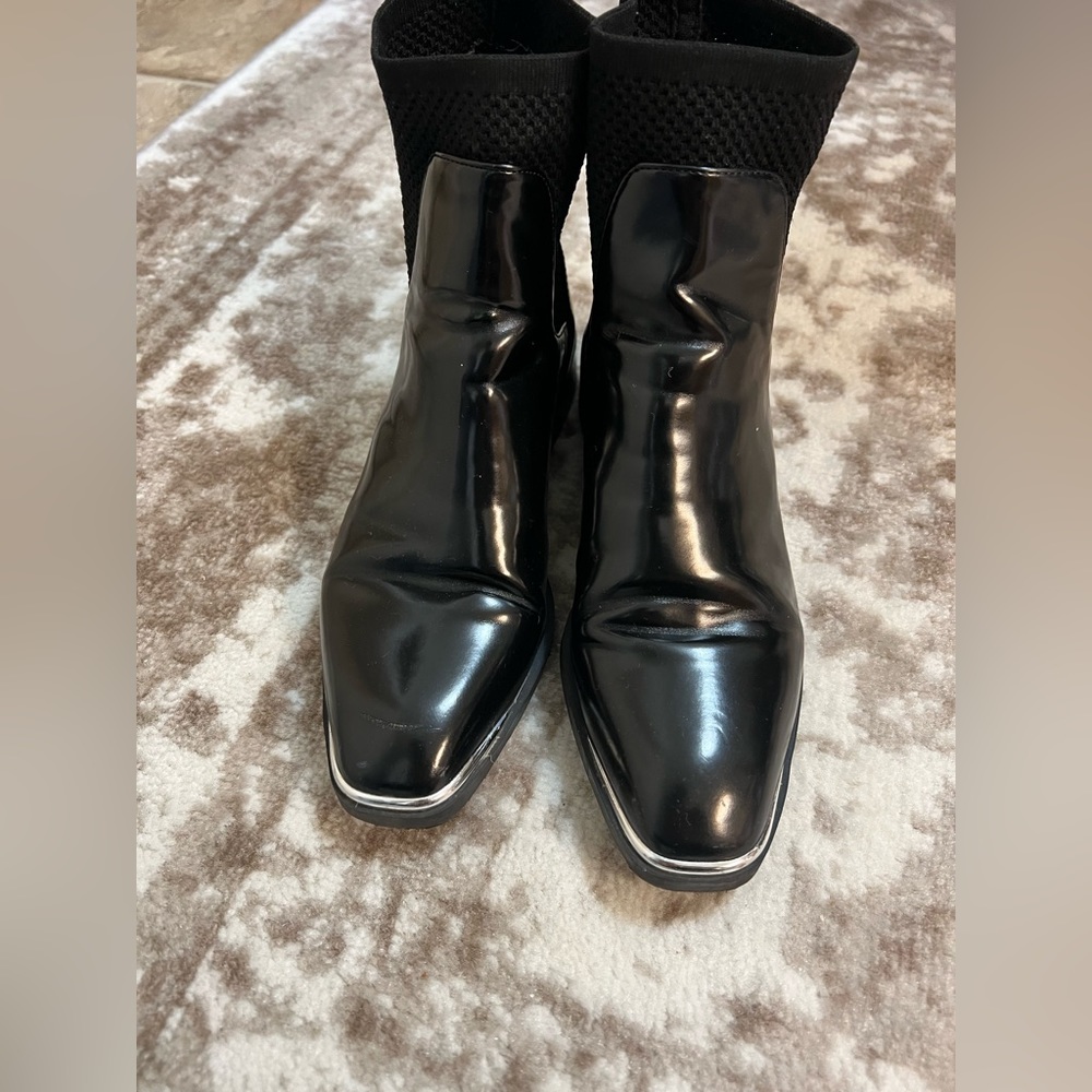 Zara Flat Sock Black Ankle Boot, Square toe Size EU 37